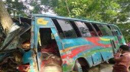বরিশালে নিয়ন্ত্রণ হারিয়ে গাছে বাসের ধাক্কা ॥  ফরচুন কোম্পানীর ২৫ শ্রমিক আহত