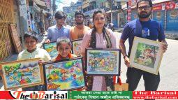 বন্যার্তদের জন্য ছবি একে বিক্রি করছে বরিশালর চারুশিল্পীরা