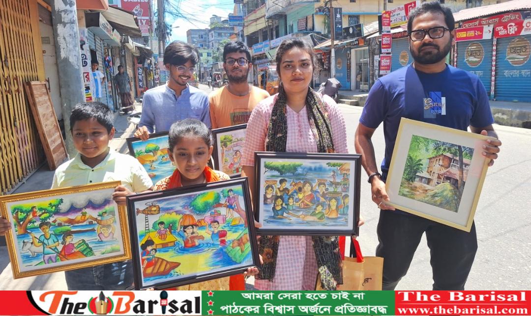 বন্যার্তদের জন্য ছবি একে বিক্রি করছে বরিশালর চারুশিল্পীরা